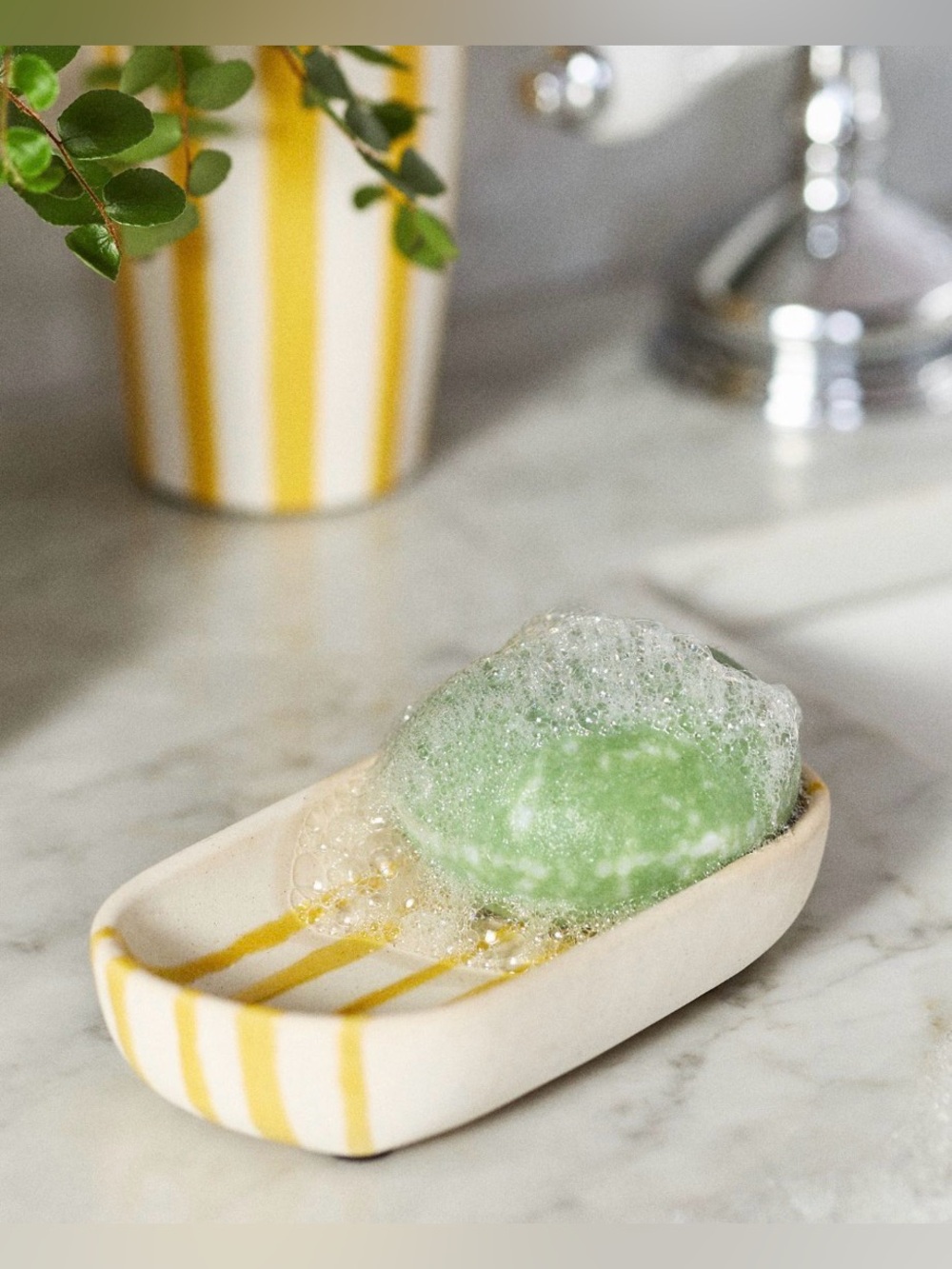 Anthropologie Striped Ceramic Soap Dish, NIP